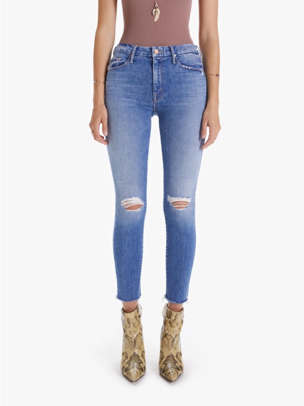 MOTHER The Looker Ankle Fray Jeans Six Packs On Me Distressed Raw Hem 29